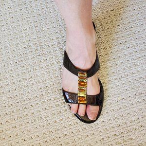 SOFFT Women's Peek Toe Sandal/Mule  Brown Leather Sz 6.5 w/Embellishment NEW!